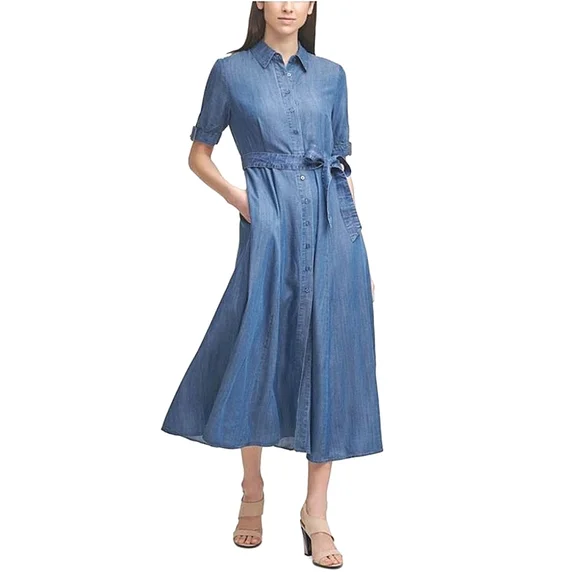 knee length dresses for ladies NEW Calvin Klein Leopard Collared Button Down Dress